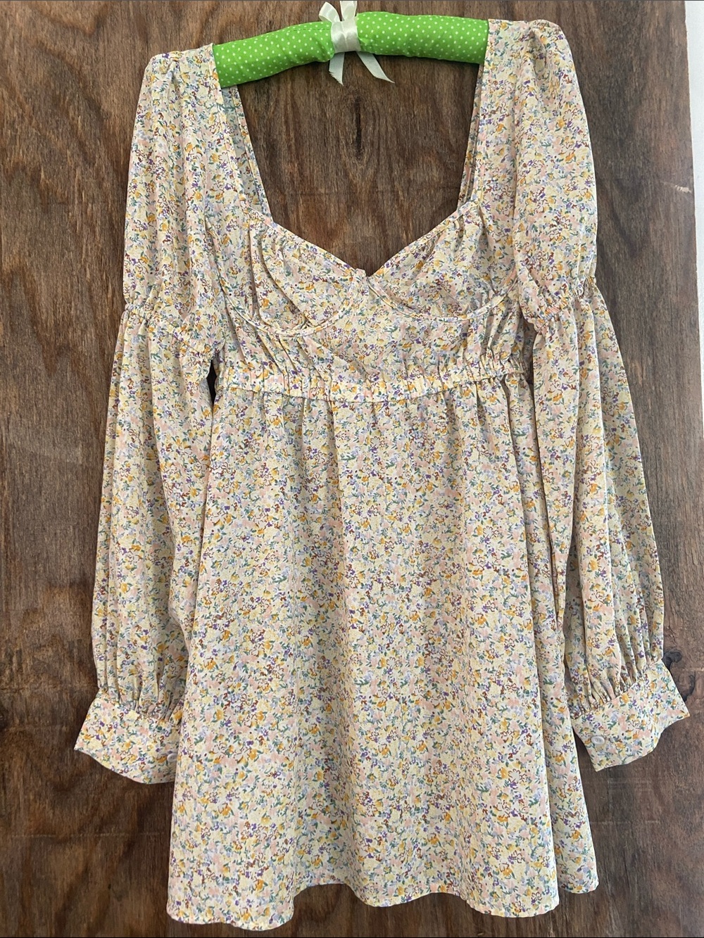 PrettyLittleThing Pastel Floral Long-Sleeve Empire Dress